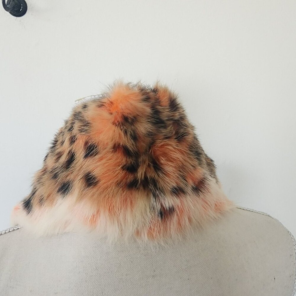 Stef In Time Animal Print Fur Scarf Orange Neck warmer Pellicca Fur - Picture 3 of 4
